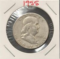 1955 Franklin Half Dollar Coin &ndash; 90% Silver, Circulated Condition