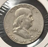 1955 Franklin Half Dollar Coin &ndash; 90% Silver, Circulated Condition - 3