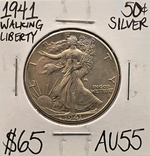 1941 AU55 Silver Walking Liberty Half Dollar