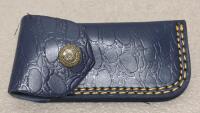 (2) Custom Damascus Folding Pocket Knives with Decorative Handles and Leather Sheaths - 6