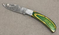 (2) Custom Damascus Folding Pocket Knives with Decorative Handles and Leather Sheaths - 8