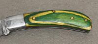 (2) Custom Damascus Folding Pocket Knives with Decorative Handles and Leather Sheaths - 9