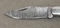 (2) Custom Damascus Folding Pocket Knives with Decorative Handles and Leather Sheaths - 10