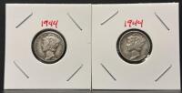 (2) 1944-S Mercury Dimes, 90% Silver, Circulated Condition