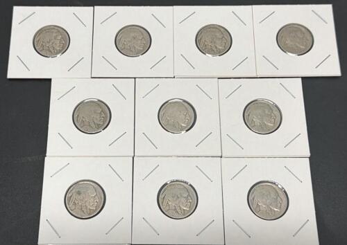 10x Buffalo Nickels Indian Head 1913&ndash;1938 Mixed Dates, Circulated US Coins Lot 5g Each