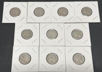 10x Buffalo Nickels Indian Head 1913&ndash;1938 Mixed Dates, Circulated US Coins Lot 5g Each