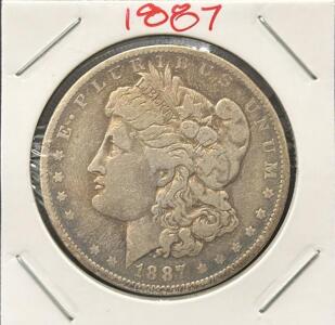 1887 Morgan Silver Dollar, Philadelphia Mint, 90% Silver, George T. Morgan Design, $1 Coin
