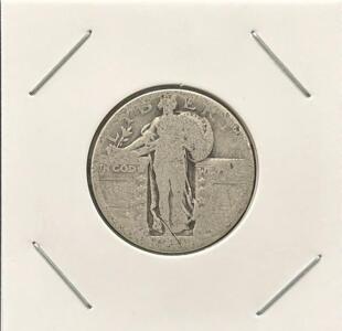 Standing Liberty Quarter, 90% Silver, U.S. 1916&ndash;1930, Heavy Wear, 24.3mm, Classic Eagle Reverse