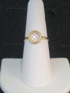 Gold Vermeil Bezel Ring with Faceted Moonstone Cabochon, 925 Sterling Silver, Size Unknown