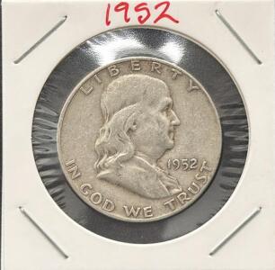 1952-S Franklin Half Dollar, 90% Silver, San Francisco Mint, Circulated Condition