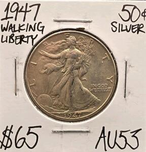 1947 AU53 Silver Walking Liberty Half Dollar