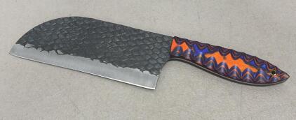 Custom Cleaver/Santoku Hybrid &ndash; Textured Steel Blade, Multicolor Sculpted G10 Handle, 7.5" Blade
