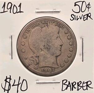 1901 Silver Barber Half Dollar