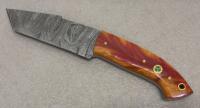 Custom Damascus Steel Tanto Fixed Blade Knife, Mosaic Resin Handle, Leather Sheath, 9 in Overall - 2