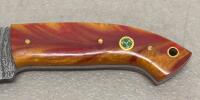 Custom Damascus Steel Tanto Fixed Blade Knife, Mosaic Resin Handle, Leather Sheath, 9 in Overall - 3