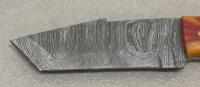 Custom Damascus Steel Tanto Fixed Blade Knife, Mosaic Resin Handle, Leather Sheath, 9 in Overall - 4