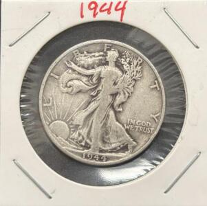 1944-S Walking Liberty Half Dollar, San Francisco Mint, 90% Silver, Circulated Coin