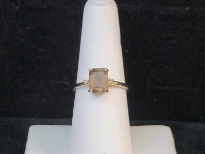 Gold-Plated Sterling Silver Ring with Emerald-Cut Citrine Center & Accents, Marked 925 FAS