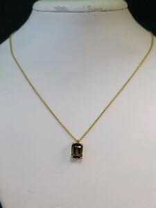 .925 Gold-Plated Necklace with Emerald-Cut Smoky Quartz Pendant