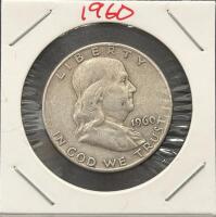 1960-D Franklin Half Dollar, 90% Silver, Denver Mint, Circulated U.S. Coin