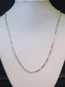 Sterling Silver Figaro Chain Necklace, 925 Italy, Lobster Clasp