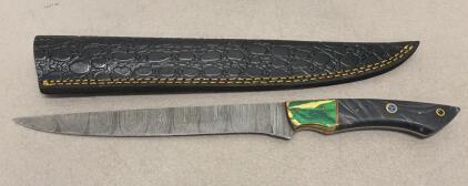 Custom Damascus Steel Fillet Knife with 8" Blade and Unique Handle Design