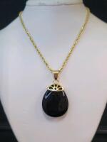 Consignor States 14K Italian Gold Rope Chain Necklace with Teardrop Black Onyx Pendant, Spring Ring Clasp
