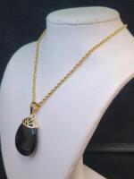 Consignor States 14K Italian Gold Rope Chain Necklace with Teardrop Black Onyx Pendant, Spring Ring Clasp - 2