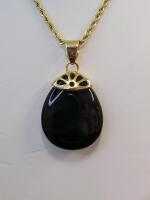 Consignor States 14K Italian Gold Rope Chain Necklace with Teardrop Black Onyx Pendant, Spring Ring Clasp - 3