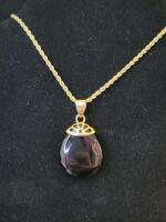 Consignor States 14K Italian Gold Rope Chain Necklace with Teardrop Black Onyx Pendant, Spring Ring Clasp - 5