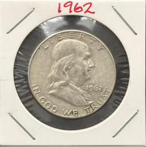 1962-D Franklin Half Dollar, 90% Silver, Circulated Condition