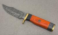 Custom Damascus Fixed-Blade Knives, Bowie & Skinner, Mosaic Pin Handles, Leather Sheaths - 4