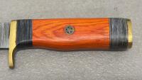Custom Damascus Fixed-Blade Knives, Bowie & Skinner, Mosaic Pin Handles, Leather Sheaths - 5