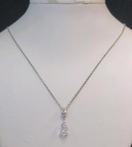 AMIESE Sterling Silver Teardrop Pendant Necklace with Clear Faceted Crystal