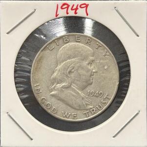 1949 Franklin Half Dollar Coin, 90% Silver, 12.50g, 30.6mm Diameter