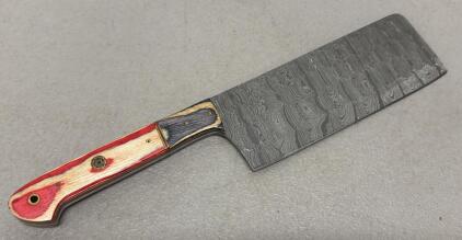 Damascus Steel Cleaver Knife - 7" Blade, Multicolor Hardwood Handle, Full Tang, Mosaic Pins
