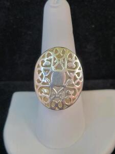 Sterling Silver Mexican Ring with Oval Filigree Abstract Design