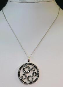 Sterling Silver ATI 925 Necklace with Marcasite Filigree Circle Pendant