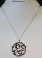 Sterling Silver ATI 925 Necklace with Marcasite Filigree Circle Pendant