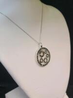 Sterling Silver ATI 925 Necklace with Marcasite Filigree Circle Pendant - 2