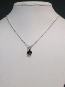 Sterling Silver Necklace with Smokey Quartz Solitaire Pendant, STERLING Stamped