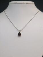 Sterling Silver Necklace with Smokey Quartz Solitaire Pendant, STERLING Stamped