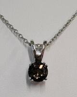 Sterling Silver Necklace with Smokey Quartz Solitaire Pendant, STERLING Stamped - 3