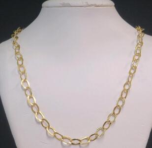 Consignor States 14k Gold Flat Oval Link Chain Necklace, 20-Inch, Unisex, Spring Ring Clasp, "585" Stamped