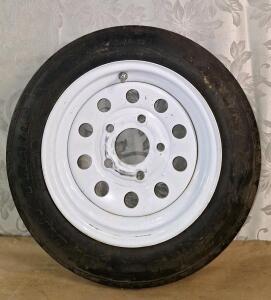 (1) Carlisle Sport Trail LH Trailer Tire 4.80-12 Mounted On A White Steel 5-Lug Wheel