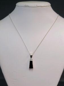 Sterling Silver 925 SD Pendant Necklace with Black Onyx, 18" Cable Chain, Spring Clasp