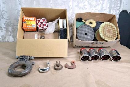 (1) 6-Ton Lunette Eye Pintel Hitch, (3) Hooks, (4) Chrome Exhaust Tips & More