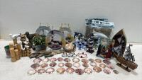 Nautical and Maritime Decor Lot with Model Ships, Figurines, and Shells