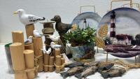 Nautical and Maritime Decor Lot with Model Ships, Figurines, and Shells - 6