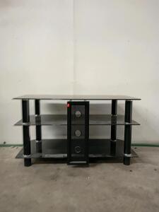 Black Glass 3-Shelf TV Stand with Metal Frame and Cable Management